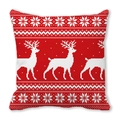 Weihnachtliches Dekokissen mit rotem Hirsch und Schneeflocken auf weißem Hintergrund - Rotes Pixel-Rentier-Muster(1)