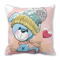 Detail of square cushion featuring a cute blue dog in winter gear with peach skin texture - Orange Scarf Cartoon Blue Dog (Style 8)
