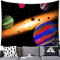 Space galaxy tapestry with colorful planets hanging above a gray sofa in a modern room - 100x70(Peach Skin) / Colorful Planets Space Style (9)