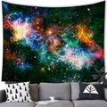 Space mandala wall tapestry featuring nebula stars and geometric patterns over a gray sofa - 5 / 100x70(Peach Skin)