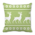 Detail of pixel art reindeer and snowflake pattern on green holiday pillow case - Green White Reindeer (5)