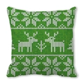 Close-up of Christmas pillow with green Nordic elk and snowflake knit pattern texture - Grass Green White Elk (7)