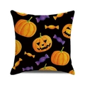 Halloween Kissenbezug mit schwarzer Katze Kürbis und Süßigkeiten Dekor für Sofa - Schwarze Basis Kürbisse und Süßigkeiten (25)
