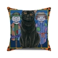 Halloween kussensloop versierd met zwarte kat, vogelverschrikker en pompoenpatronen - Zwarte Kat en Vogelverschrikker Pompoen Frame