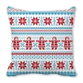 Macro view of Christmas peach skin cushion with Nordic snowflake and knitted pattern - Red Blue Human Figures (8)