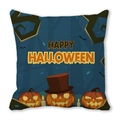 Halloween Kissenbezug mit Happy Halloween Text, Kürbissen und Fledermäusen auf Dunkelblau - Dunkelblaue Halloween-Szene (30) / 45x45 cm