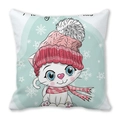 Close-up of soft pillow featuring a cute cat in winter hat with snowflake pattern - Snowy Christmas Cartoon Cat (Style 16)