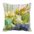 Easter peach skin pillow with yellow bird, green gift box and festive eggs pattern - Yellow Bird and Easter Eggs (20)