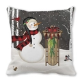 Funda de cojín de Navidad con muñeco de nieve trineo y bandera de PEACE - 45x45 cm / Muñeco de nieve con trineo de madera y bandera PEACE (19)