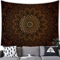 Bohemian mandala tapestry with gold and orange patterns on a black background for wall decor - 150x100(Peach Skin) / Black and Orange Mandala (4)