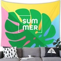 Tenture murale feuille de monstera tropicale avec fond coloré et texte SUMMER - 100X70 / Thème Monstera SUMMER (14)