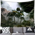 Arazzo da parete con paesaggio di foresta tropicale e palme sopra un divano grigio - 100x70(Pelle di Pesca) / Giungla di Lago Tropicale (5)