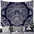 Bohemian mandala tapestry with white floral patterns on deep blue fabric background - 150x100(Peach Skin) / Blue and White Mandala (6)