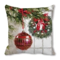 Christmas peach skin pillowcase with red gold ornament and festive green wreath design - 45x45cm / Red-Gold Bauble and Wreath / 22