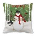 Funda de cojín navideño verde bosque con muñeco de nieve y texto de Happy Holidays - 45x45 cm / Muñeco de nieve Happy Holidays en bosque verde (20)
