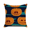 Halloween Deko-Kissenbezug mit orangefarbenen Kürbisgesichtern auf dunkelblauem Stoff - Dunkelblau Orange Kürbis-Lächeln (27)