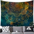 Space mandala wall tapestry with cosmic star background and golden pattern for home decor - 10 / 100x70(Peach Skin)