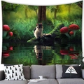 Arazzo foresta incantata con gatto e funghi per la decorazione murale di un soggiorno - 100x70(Pelle di Pesca) / Cat and Mushroom Forest (7)