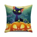 Halloween Kissenhülle mit schwarzer Katze und Kürbis auf strukturiertem Leinenstoff - Schwarze Katze Kürbis Boo Design (28)