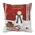 Funda de cojín navideño con muñeco de nieve y trineo rojo en tela de piel de melocotón - 45x45 cm / Muñeco de nieve Merry Christmas con trineo rojo (21)