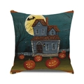 Halloween kussenhoes met spookhuis, volle maan en uitgesneden pompoenen voor decor - Eenzaam Huis Maanlicht Jack-o'-lanterns