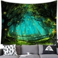 Arazzo foresta incantata con funghi luminosi e luce blu sopra un divano grigio moderno - 100x70(Pelle di Pesca) / Foresta dei Sogni Fiabesca (8)