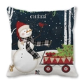 Funda de cojín navideña con ilustración de muñeco de nieve y camión rojo festivo - 45x45 cm / Muñeco de nieve con camión rojo y fondo azul oscuro (22)