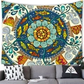 Bohemian mandala tapestry with colorful fish patterns hanging over a sofa decor - 100x70(Peach Skin) / Ocean Theme Mandala (3)