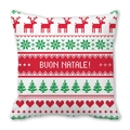 Christmas reindeer and tree pattern square pillowcase with Buon Natale pixel text - Buon Natale Italian Text (10)