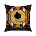 Halloween kussenhoes met oranje strepen, pompoen silhouet en Happy Halloween tekst - Happy Halloween Kleurrijke Gestreepte Pompoen