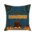 Halloween-Kissenhülle in Dunkelblau mit Happy Halloween-Text und Kürbismotiven - Dunkelblau Zylinder Kürbislampe (30)