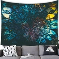 Space nebula tapestry with yellow starfield and black mandala geometric pattern - 12 / 100x70(Peach Skin)