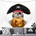 Dettaglio arazzo Halloween con cane pirata e zucca luminosa appeso alla parete - 100x70(Pelle di Pesca) / Stile Cane Pirata (15)