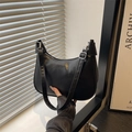 Minimalist black crescent shoulder bag with silver hardware and adjustable strap - Black