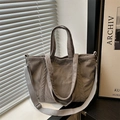 Grande borsa tote in velluto a coste talpa con doppie cinghie e morbida trama a coste - grigio scuro