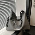 Large gray waterproof nylon tote bag with rope strap and FASHION logo for travel - Gray