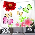 Detalle del estampado floral de peonía roja y mariposa acuarela en tapiz de pared - Estilo 2 / 150x100(Piel de Melocotón)