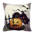 Halloween Kissenhülle mit schwarzer Katze, Kürbis und Fledermäusen aus Pfirsichhaut - Schwarze Katze Kürbis Mond (36) / 45x45 cm
