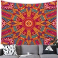 Bohemian mandala wall tapestry with vibrant orange and pink geometric patterns in room - 100x70(Peach Skin) / Warm Orange Mandala (5)