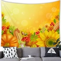 Detail showing a sunflower and pumpkin harvest tapestry hung over a modern sofa - 100X70 / Harvest Thanksgiving Sunflower Style (17)