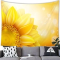 Detail of sunflower tapestry showing vivid yellow petals and texture on a living room wall - 100X70 / Giant Realistic Sunflower Style (15)