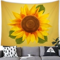 Detailed texture of vibrant yellow sunflower tapestry hanging above a modern sofa - 100X70 / Single Blooming Sunflower Style (12)