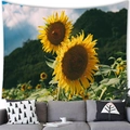Detailed close-up of sunflower tapestry hung above a sofa, showing high-definition print - 100X70 / Close-up Sunflower Cluster Style (10)