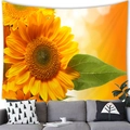 Detail of vibrant watercolor sunflower tapestry with soft brushed fabric texture on wall - 100X70 / Multiple Sunflower Close-up Style (9)