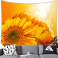 Detail of vibrant watercolor sunflower tapestry hanging above a sofa in a modern living room - 100X70 / Bright Yellow Blooming Sunflower Style (8)
