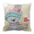 Winter cartoon bear pillowcase in soft peach skin fabric with a cozy beanie and scarf - Beanie Scarf Cartoon Bear (Style 19)