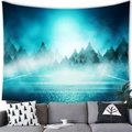 Dreamy misty forest tapestry with pine silhouettes in deep teal and cyan tones - 100X70 / Misty Forest (13)