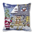 Detailed view of hand-drawn Christmas pillowcase featuring Santa and reindeer illustration - 18x18 Inch / Jolly Snowman Tavern Style (38)
