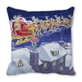 Macro view of Christmas Santa Claus and reindeer sleigh print on a soft peach skin pillow - 18x18 Inch / Spare Sign Reindeer Style (37)