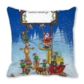 Detail of Christmas peach skin pillow featuring Santa and reindeer on white background - 18x18 Inch / Seasons Greetings Forklift Style (35)